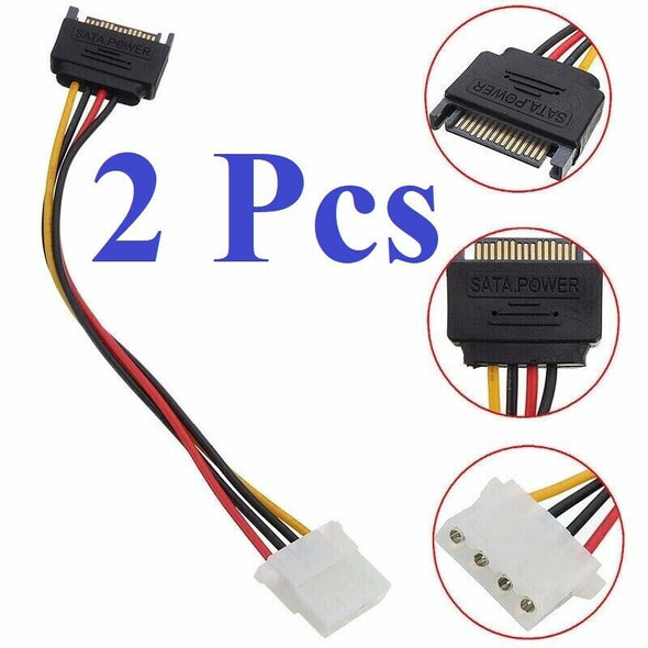 2 x Male Female 4-pin Power Drive Adapter adaptor Cable to Molex IDE SATA 15-pin