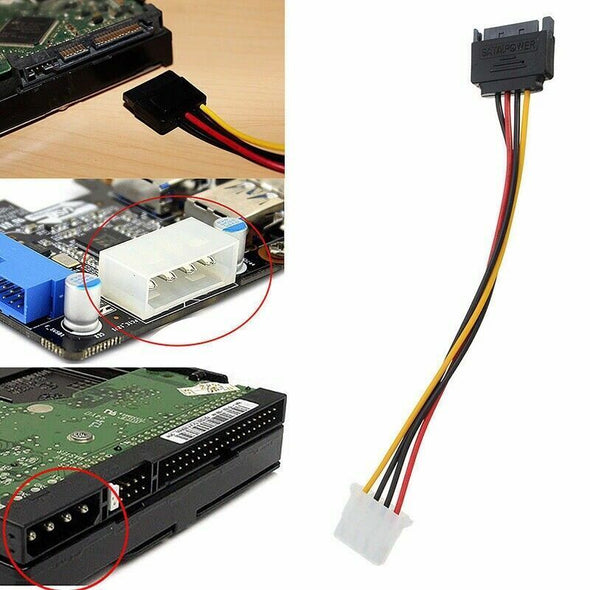 2 x Male Female 4-pin Power Drive Adapter adaptor Cable to Molex IDE SATA 15-pin