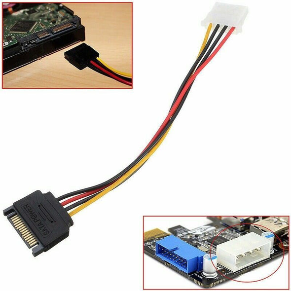 2 x Male Female 4-pin Power Drive Adapter adaptor Cable to Molex IDE SATA 15-pin