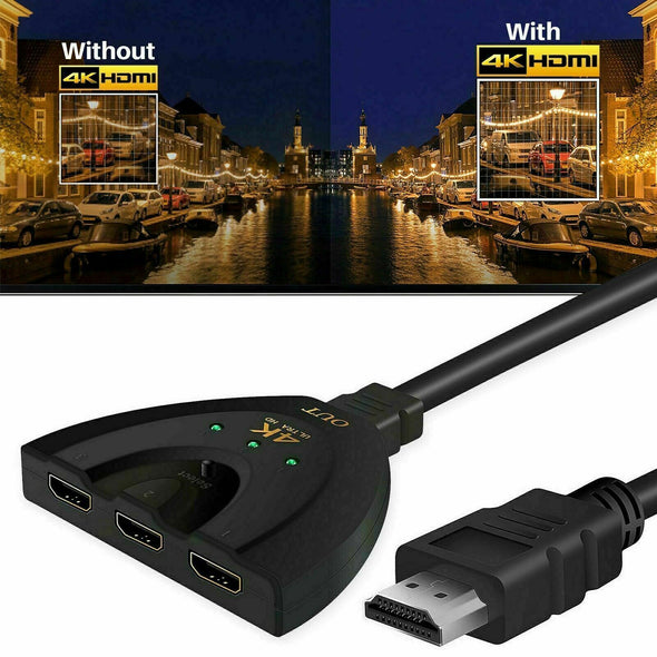 2K 4K 3in 1out HDMI Switch Hub Splitter TV Switcher Adapter Ultra HD for HDTV PC