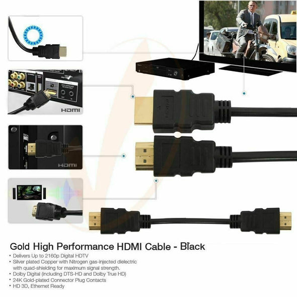 2x PREMIUM HDMI CABLE 6FT For BLURAY 3D DVD PS3 HDTV XBOX LCD HD TV 1080P