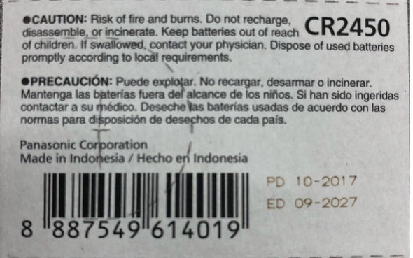 2 x Fresh New Panasonic CR2450 CR 2450 3v LITHIUM Coin Cell Battery Exp. 2030