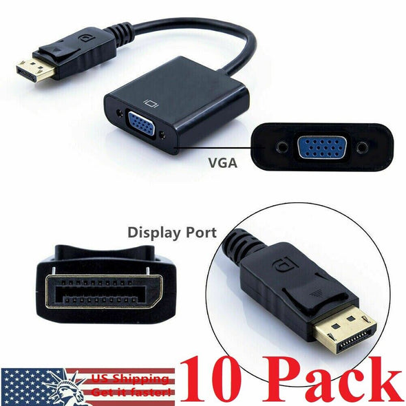 10 x Display Port  DP to VGA Adapter Cable cord 1080P for laptop desktop Monitor