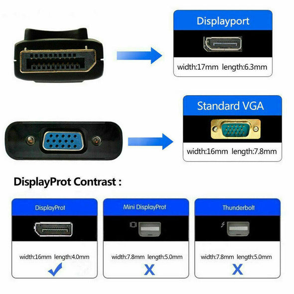 100 x Display Port DP to VGA Adapter Cable cord 1080P for laptop desktop Monitor