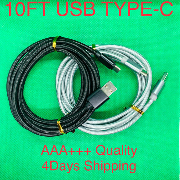 10FT Aluminium USB-C Type-C 3.1 Data Sync Charging Cable S8,S9 Nylon Braided