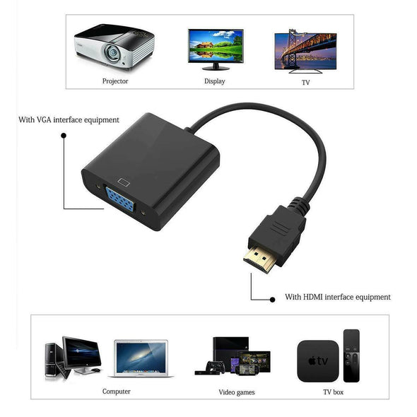 1080P HDMI Male to VGA Female Video Cable Cord Converter Adapter For PC Monitor