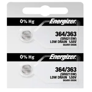 2 x Fresh Stock Energizer Watch Silver Oxide Batteries 364/363 SR621SW Battery