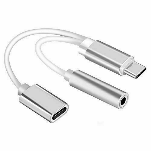 2-in-1 Type-C to 3.5 mm Audio Headphone Jack And Charging Adapter Black & White