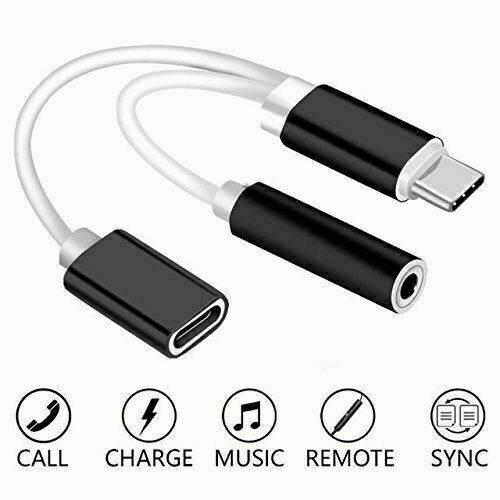 2-in-1 Type-C to 3.5 mm Audio Headphone Jack And Charging Adapter Black & White