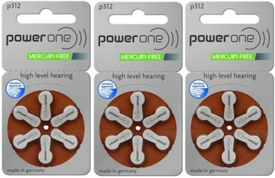 18 x Powerone Mercury Free Hearing Aid Batteries Size 312 Power one Exp Sep 2024