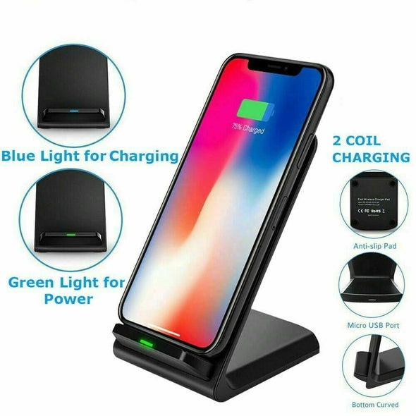 Qi Wireless Phone Charger Fast Charging Stand Dock for Samsung iPhone Universal