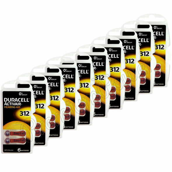 New Fresh 60 x Duracell Activair Hearing Aid Batteries Size 312 Expire 09-2024