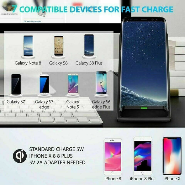 Qi Wireless Phone Charger Fast Charging Stand Dock for Samsung iPhone Universal