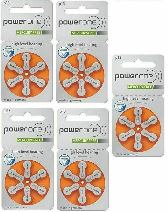 6 x Powerone Mercury Free Hearing Aid Batteries P13 13 Power one.