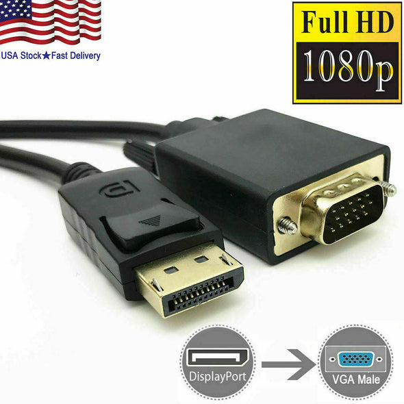 6 Feet Gold Plated DisplayPort DP Male to VGA Male Cable Cord For Lenovo Dell HP