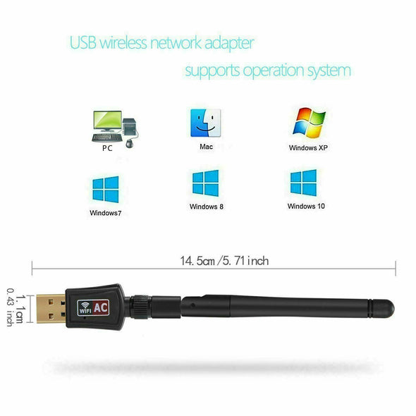 AC1200 Mbps Dual Band 2.4/5Ghz Wireless USB WiFi Network Adapter Antenna 802.11