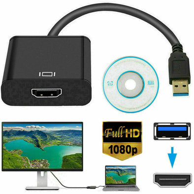 HD 1080P USB 3.0 to HDMI Video Cable Adapter PC Laptop HDTV LCD TV Converter BLK