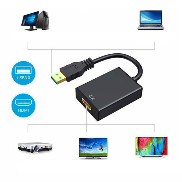 HD 1080P USB 3.0 to HDMI Video Cable Adapter For PC Laptop HDTV LCD TV Converter