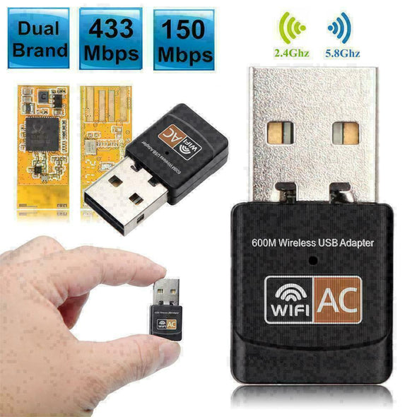 Lot 500 Mini Dual Band 600Mbps USB WiFi Wireless Adapter Network Card 2.4/5GHz