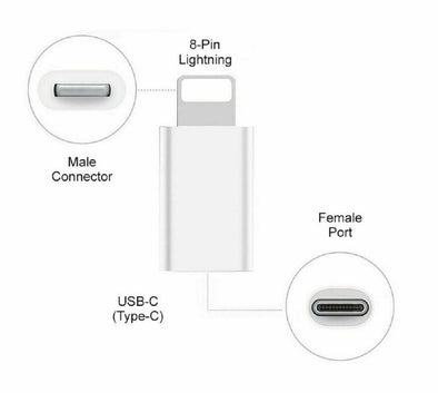 LOT Type C to 8 Pin Adapter Charger Connector Converter Data Sync White USB-C