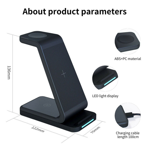 New 3 IN 1 Qi Wireless Charger Charging Dock Stand for iPhone Airpods iWatch 25W