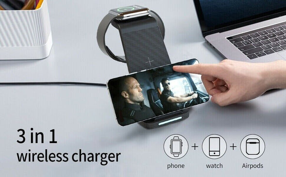 New 3 IN 1 Qi Wireless Charger Charging Dock Stand for iPhone Airpods iWatch 25W