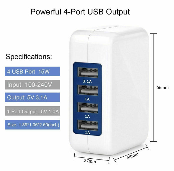 New 15W 3.1A High Speed 4 Port USB Universal Wall Charger For Cell Phone Tablets