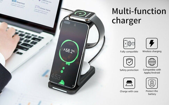 New 3 IN 1 Qi Wireless Charger Charging Dock Stand for iPhone Airpods iWatch 25W