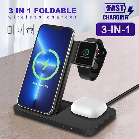 3 IN 1 Qi Fast Wireless Charger Charging Dock Stand for iPhone Airpods iWatch