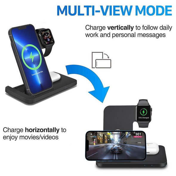 3 IN 1 Qi Fast Wireless Charger Charging Dock Stand for iPhone Airpods iWatch