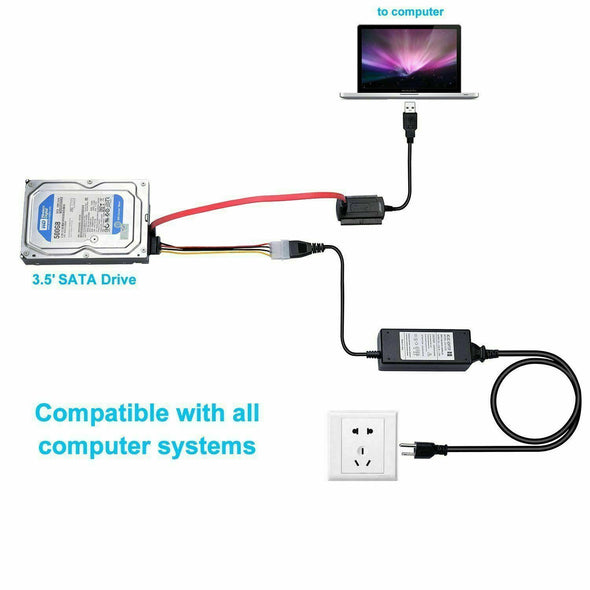 USB 2.0 to SATA PATA IDE 2.5" 3.5" HDD SSD Hard Drive Adapter Transfer Cable Kit