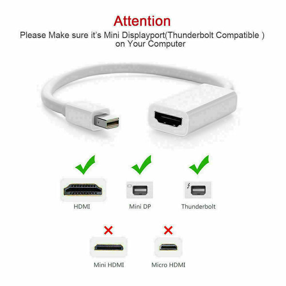 Mini Display Port DP Thunderbolt to HDMI Adapter Cable For Laptop Desktop PC