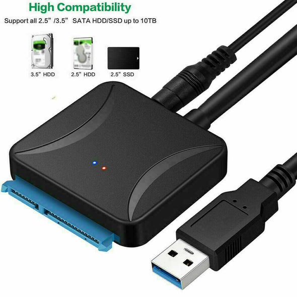 USB 3.0 to SATA III Adapter for 2.5" 3.5" SSD HDD Hard Drive with 12V/2A Power