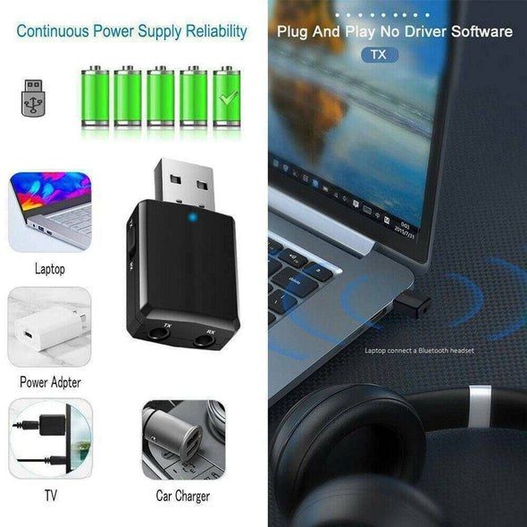 3 in 1 USB Bluetooth 5.0 Audio Transmitter/Receiver Adapter For TV/PC/Car Grace