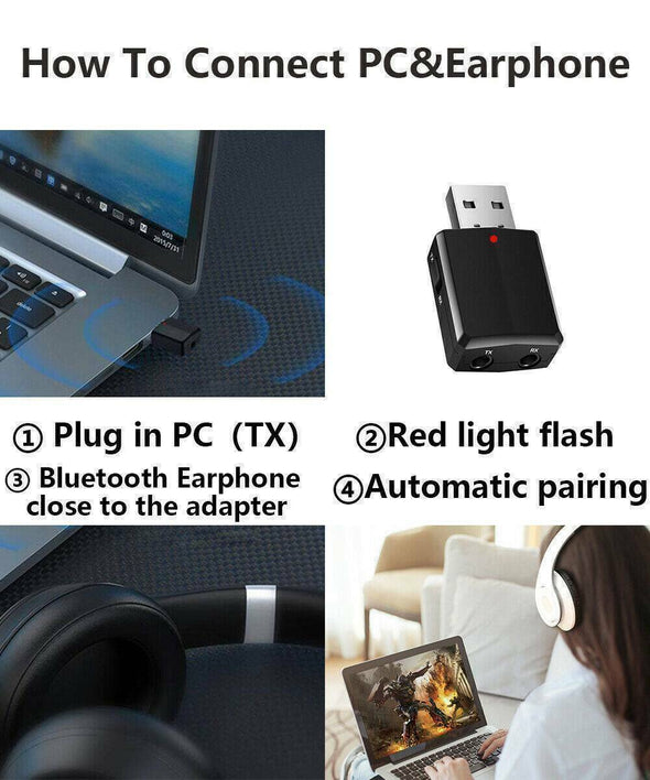 3 in 1 USB Bluetooth 5.0 Audio Transmitter/Receiver Adapter For TV/PC/Car Grace