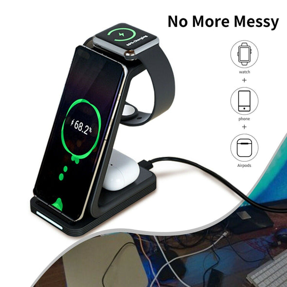 New 3 IN 1 Qi Wireless Charger Charging Dock Stand for iPhone Airpods iWatch 25W