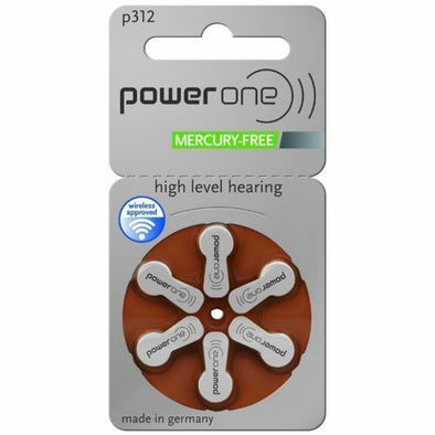 6 x Powerone Mercury Free Hearing Aid Batteries P312 312 Power one.