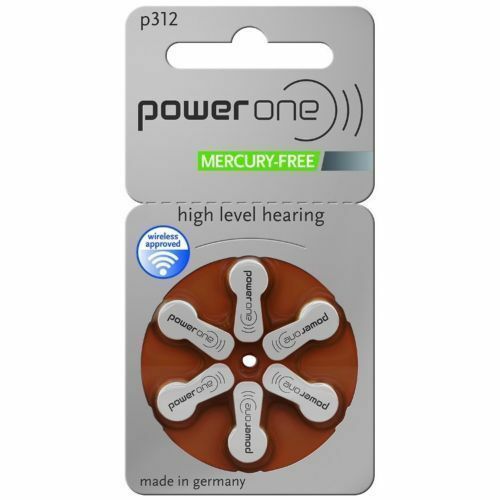 6 x Powerone Mercury Free Hearing Aid Batteries P312 312 Power one.