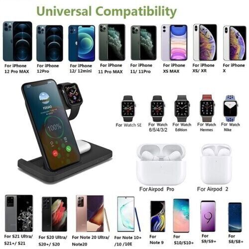 3 IN 1 Qi Fast Wireless Charger Charging Dock Stand for iPhone Airpods iWatch